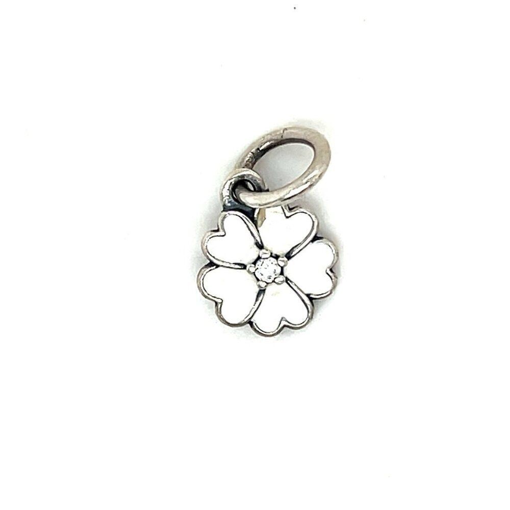 Pandora White Enamel‎ Flower Cz Dangle Charm